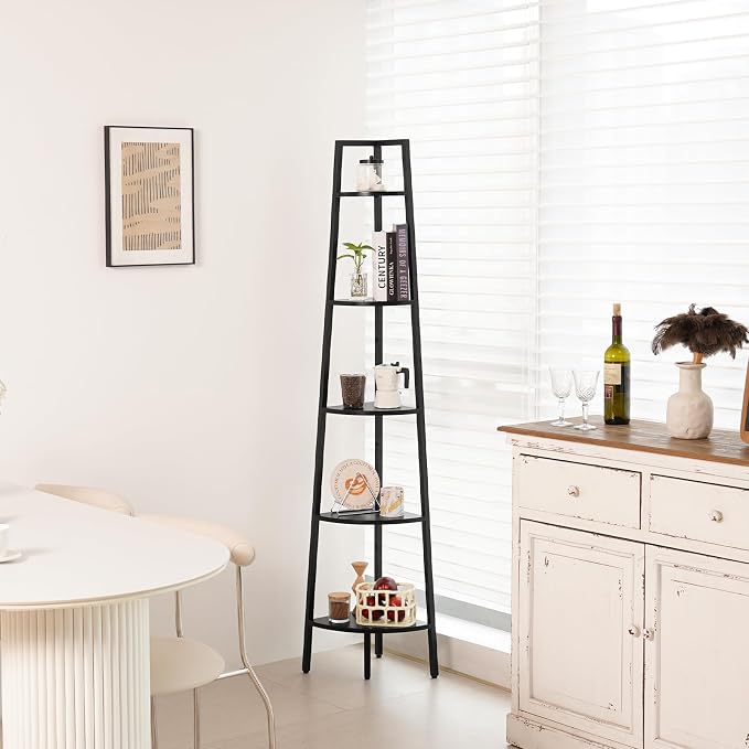 Yoobure 5-Tier Corner Shelf Stand- 67.5" Tall Corner Bookshelf with Metal Frame, Industrial Ladder Corner Shelves Display Shelf for Bedroom Living Room, Corner Bookcase Corner Plant Stand for Balcony