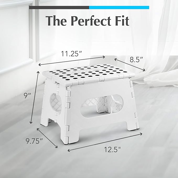 Handy Laundry Folding Step Stool 9 Inch, White, Non-Slip Holds 300 lbs | 9 Inch, White, Foldable Collapsible Step Stool, Non-Slip, Holds 300 lbs, Kitchen Bathroom Bedroom, Adults