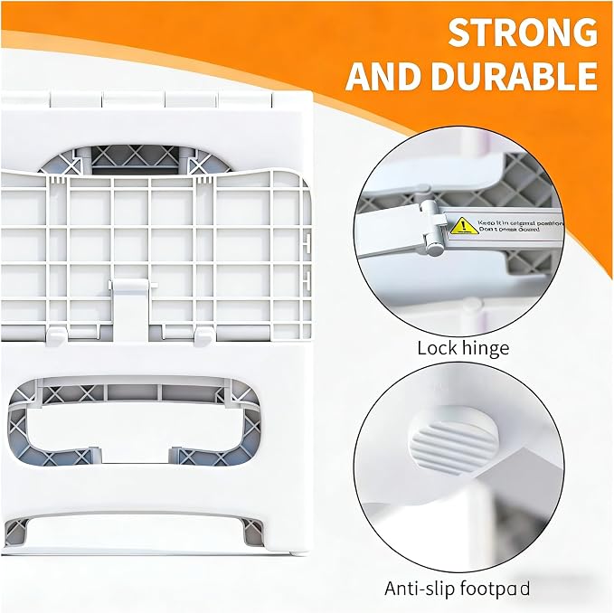 2 Step Stool Foldable, Non-Slip Steps, Folding Step Stool for Adults & Kids, Plastic Stool Pool Ladder, Collapsible Stools 2 Step Ladder for Kitchen Toilet Bedroom Office RV, Holds 330 lbs