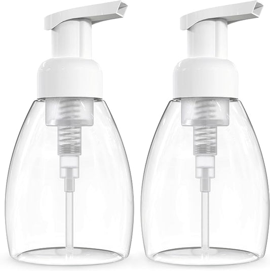 Foaming Soap Dispenser Pump Bottles, BPA Free Empty Refillable Plastic Container for Liquid Soap - Kitchen, Bathroom, Commercial - 8oz (250ml) Pack of 2 Clear