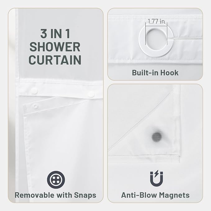 No Hook Floral Shower Curtain with Liner, Burnt-Orange, 71x74 | Snap in Liner, 3 in 1, Water Repellent, Easy Install, Machine Washable, Hotel Style for Bathroom, Watercolor Pattern