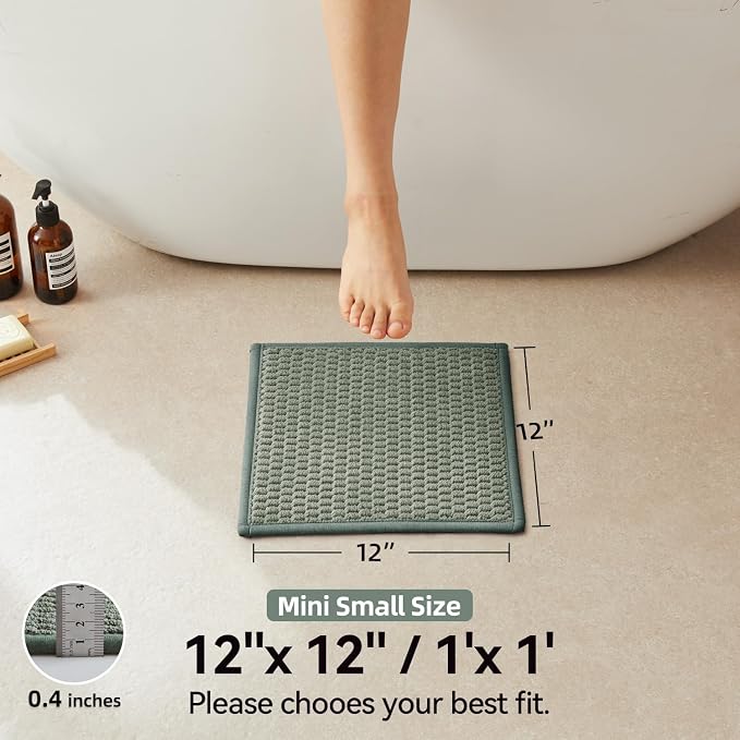 Triohero Small Bathroom Rugs Non Slip Washable Bath Rugs Super Absorbent Bathroom Rug Thin Quick Dry Low Pile Bath Mats, Sage Green 12"x12"
