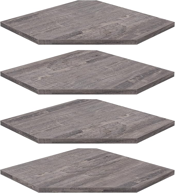 Corner Shelf Wall Mount, Set of 4 Corner Floating Shelves with Cord Hole, Wall Shelf Organizer, Wood Hanging Storage Shelving for Bathroom Bedroom Kitchen, Rustic Grey