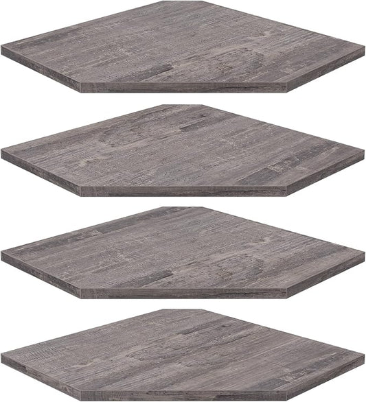 Corner Shelf Wall Mount, Set of 4 Corner Floating Shelves with Cord Hole, Wall Shelf Organizer, Wood Hanging Storage Shelving for Bathroom Bedroom Kitchen, Rustic Grey