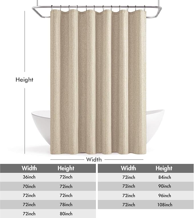 ANRODUO Copper Brown Linen Textured Fabric Shower Curtain Set - W72xL84 | Farmhouse Shower Curtain with 12 Metal Hooks, Waterproof Heavy Duty, Button Hole Design, Machine Washable for Bathroom