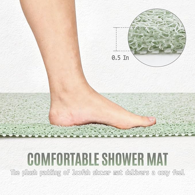 17 * 30in Shower Mat Bathtub Mat Non Slip | Bathmats Non Slip, Quick Drying Foot Scrubber Loofah Mats for Inside Shower, Tub, Bathroom, Home, Mint Green