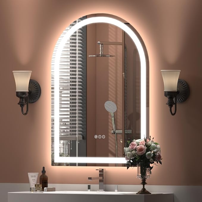 22x30 Inch Arched LED Bathroom Mirror | LED Lighted Vanity Mirror, Backlit and Frontlit, Dimmable , Anti-Fog,Memory, 3 Colors, Shatter-Proof, ETL Listed