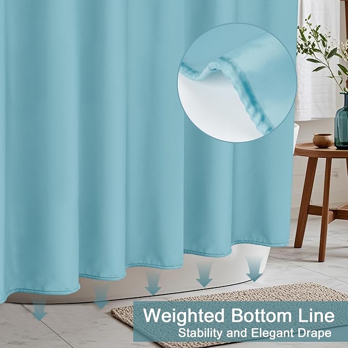 AooHome Stall Size 48x72 inch Shower Liner, Fabric Solid Color Bathroom Curtain with Hooks, Weighted Hem, Water Repellent, Blue