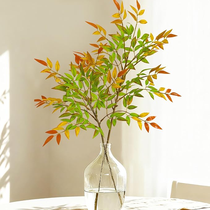 2 Pcs Artificial Plants Faux Branches for Vase Filler, 35.4 Inch Fake Plants Greenery Stems for Vase Spring Decorations Fall Decor, Fake Leaves Office Centerpieces Home Decor