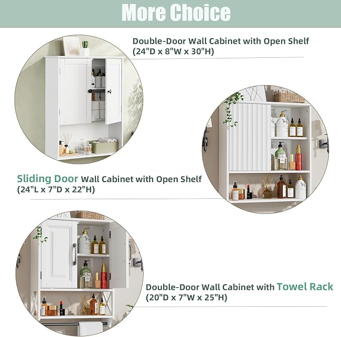 Bathroom Wall Cabinet, 30" x 24" White Painted Finish Wooden Wall Mounted Medicine Cabinet with 3 Level Adjustable Shelf, Over the Toilet Storage Cabinet, Wall Storage Cabinet for Bathroom