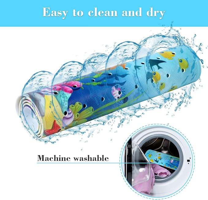 Secopad Bathtub Mat Non Slip, Cute Tub Mat, 40" x 16", Sharks | Rectangular, Anti-Slip, Machine Washable, with Drain Holes and Suction Cups,For Bathtub and Shower Floor, for Toddler & Kids