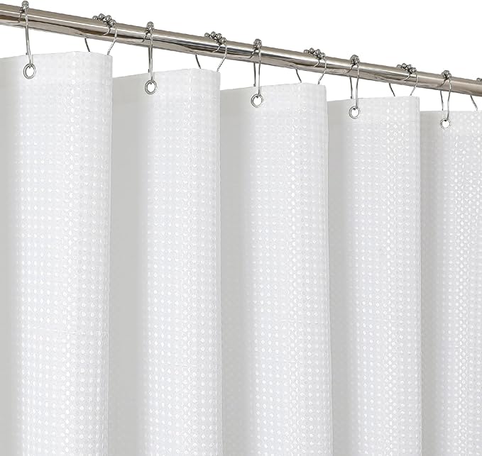 2-in-1 Waterproof Fabric Shower Curtain - No Separate Liner Needed, Hotel-Style Waffle Weave, Effortless Cleaning & Washable Bathroom Shower Curtain Set,48Wx72H,White