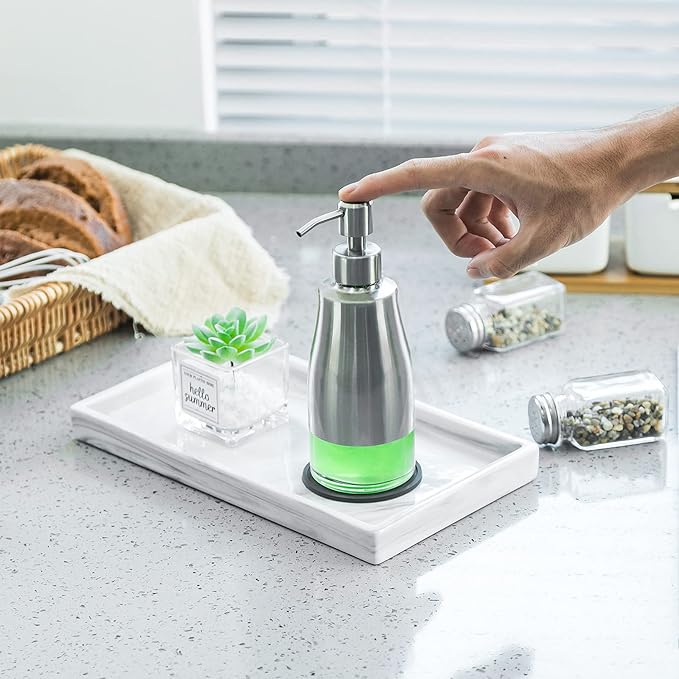 Gaussra Soap Dispenser with Coaster and Stickers - 11 OZ / 320 ML | Brushed Nickel Stainless Steel Case Glass Liner Hand Soap Dispenser, Lotion Soap Dispenser for Bathroom and Kitchen