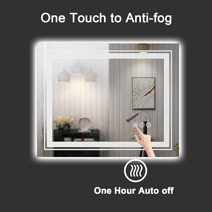 Snowdool 24 x 36 in LED Bathroom Mirror, Front and Backlit, Anti-Fog | Front and Backlit, Stepless Dimming, Anti-Fog, Memory Function