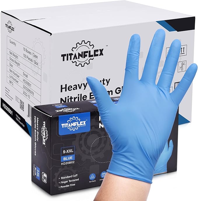 Nitrile Exam Gloves, Blue, 6-mil, Heavy Duty Nitrile Gloves, Mechanic Disposable Gloves, Latex Free, Powder Free