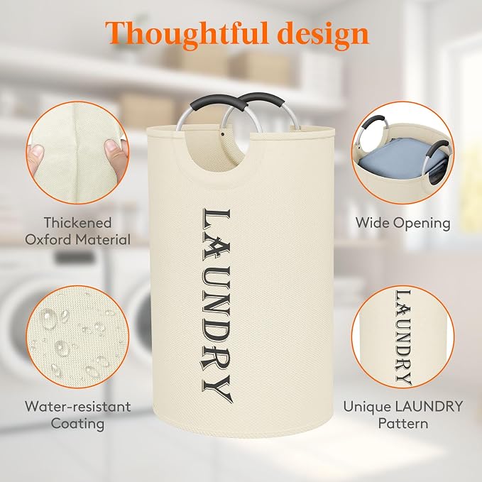 Lifewit 2 Pack 120L Laundry Basket with Aluminum Handles, White | Collapsible Large Laundry Hamper, Waterproof Fabric, Freestanding Dirty Clothes Hampers for Dorm, RV, Bedroom, Laundry Room
