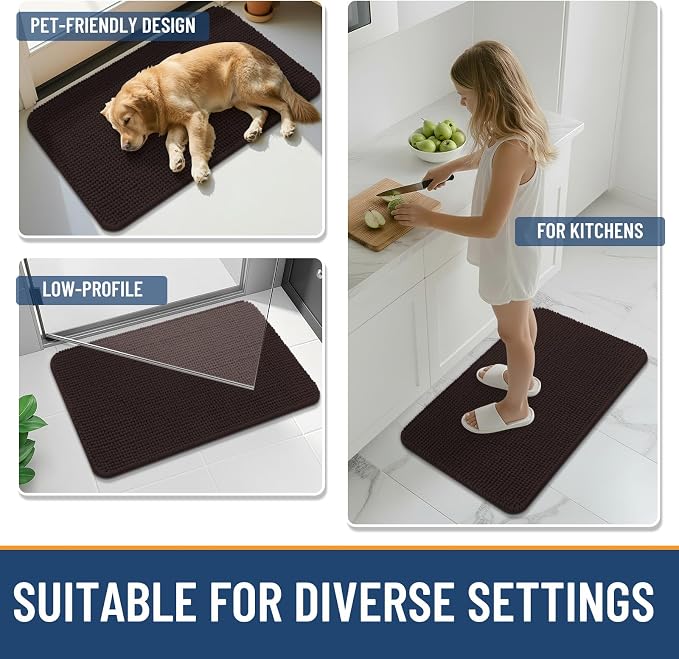 Arotive Chenille Bathroom Rugs 40x32, Soft Absorbent Bath Mat, Brown | Rubber Backing, Machine Washable Dry Bath Mats for Bathroom Floor, Tub and Shower, Home Decor Accessories