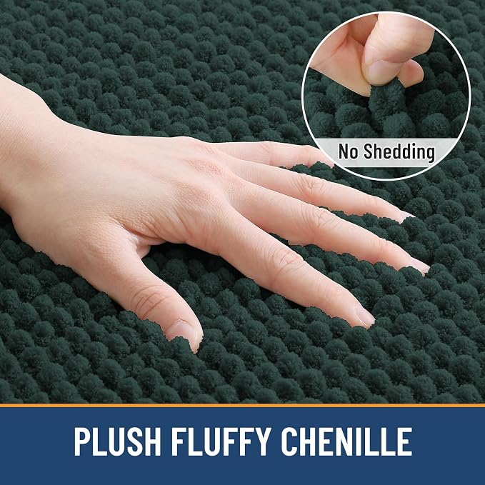 Arotive Chenille Bathroom Rugs 36x24, Soft Absorbent Bath Mat, Dark Green | Rubber Backing, Machine Washable Dry Bath Mats for Bathroom Floor, Tub and Shower, Home Decor Accessories
