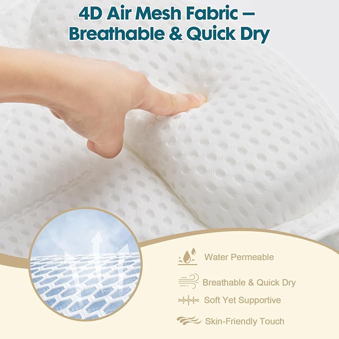 Small Bath Pillow – Bathtub Pillow with Head, Neck & Shoulder Support, Non-Slip Tub Pillow for Bathtub & Jacuzzi, Breathable Bath Tub Pillow with Wash Bag, Bath Accessories Gift for Women & Men