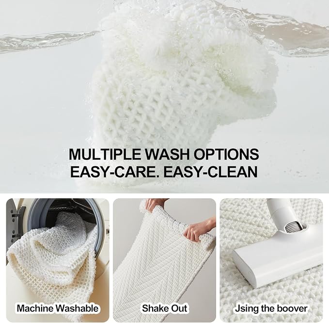 Sunfly Waffle Bath Mat, Boho Bathroom Rugs Non-Slip Washable Super Absorbent Quick Dry, Farmhouse Bathroom Decor 20"x30" Cream