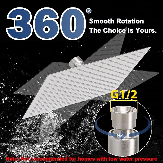 NearMoon Rain Shower Head, High Flow Stainless Steel Rainfall Shower, High Pressure Design, Awesome Shower Experience Even At Low Water Flow (12 Inch Rectangle, Brushed Nickel)