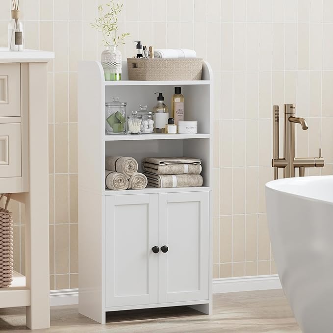 Homhedy Small Bathroom Storage Cabinet, Toilet Paper Storage Cabinet | Bathroom Floor Cabinet with Doors and Shelves, Bathroom Organizers for Small Spaces, 7.9" D x 14.6" W x 31" H, White