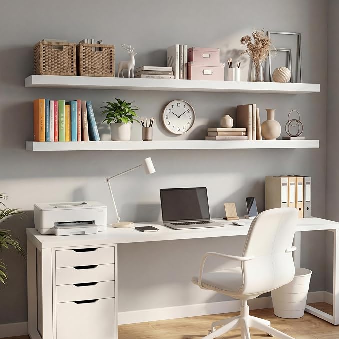 55 in Floating Shelves for Wall Decor Color White,Pack 1 | Modern floating shelves for living room,bedroom,kitchen and bath.Organize & display books,photos and decor.easy mount,sturdy.