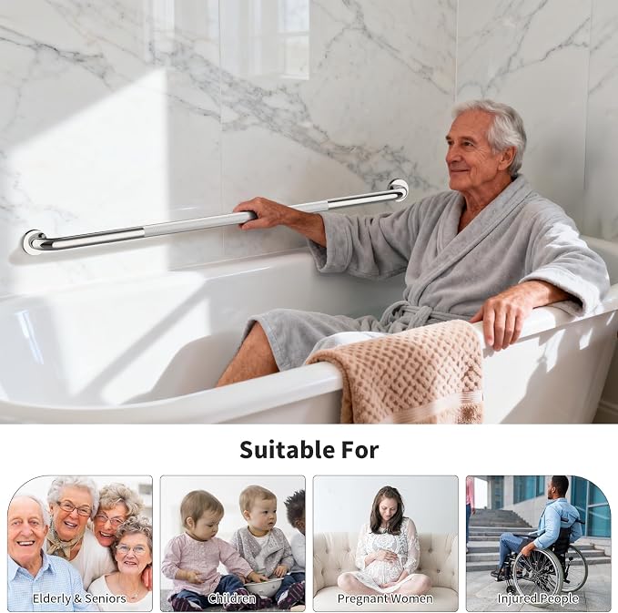 48 Inch Anti Slip Shower Grab Bar, Munzong Bathroom Grab Handle for Wall | Brushed Nickel Knurled Handicap Balance Bar Safety Hand Rail Support Elderly Senior Assist Bath
