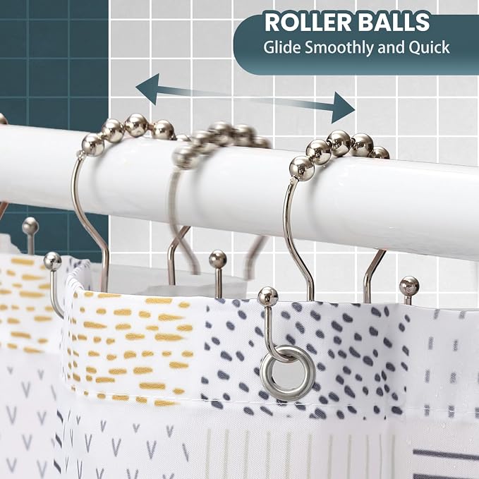 Shower Curtain Hooks, OEH Shower Curtain Rings, Metal Shower Curtain Rings Rust Proof, Smooth Gliding Metal Shower Curtain Hooks Rust Proof, Double Double Shower Rings for Curtain, 12 Pcs, Nickel