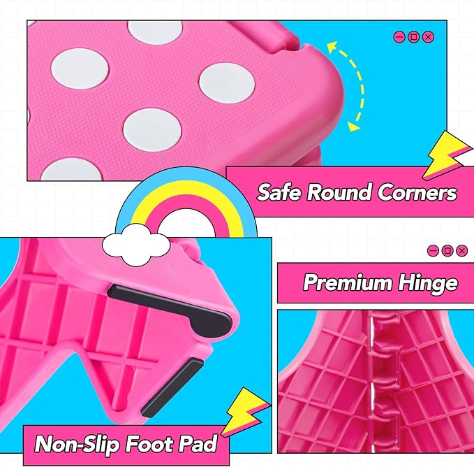 Delxo Folding Step Stool 11 Inch,300 Lbs Step Stool for Kids & Adults Pink | Foldable Step Stool 11",Non-Slip Foot Stools with Handle,Lightweight Collapsible stools for Kitchen,Bathroom,Bedroom,Garden