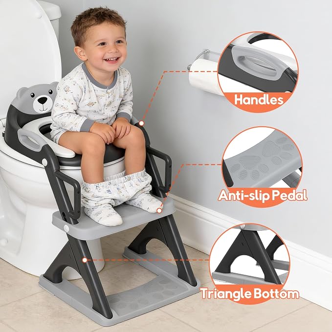 Potty Training Toilet for Toddlers, 2-in-1 Potty Training seat, Anti-Slip | SKYROKU, Fits Round & Elongated Toilets, 6 Heights, Splash Guard, Foldable, Holds 200+ lbs, Step Stool, Dishwasher Cushion