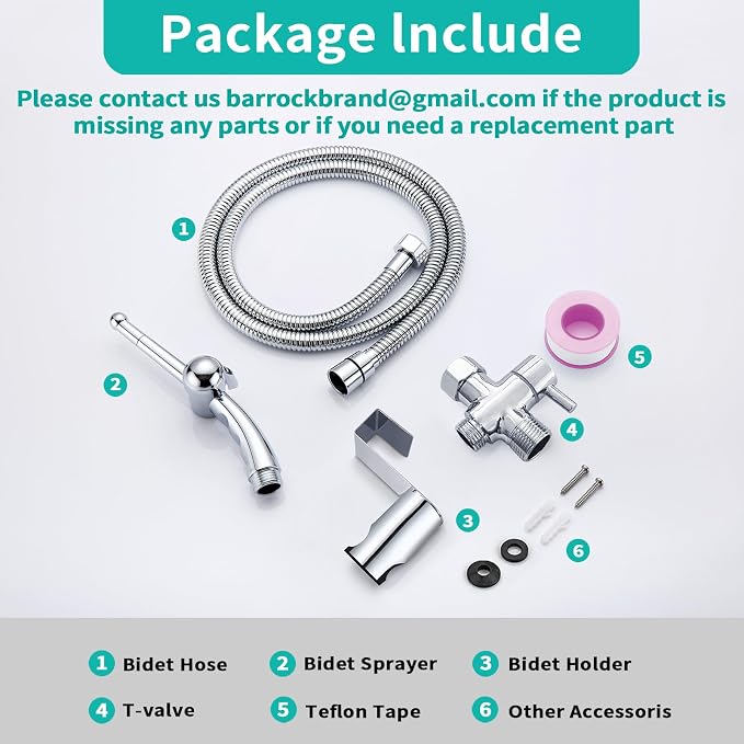 BARROCK Bidet Sprayer for Existing Toilet, Advanced Handheld Ergonomic Jet Spray Set with Precision Water Pressure Control for Muslim Shower/Feminine Hygiene/Pet Cleaning, Chrome