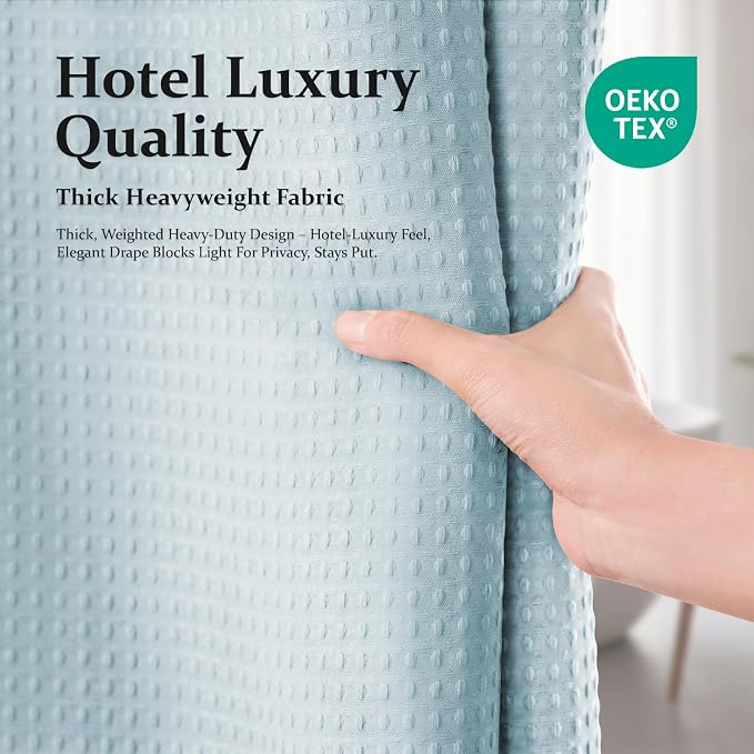 Extra Long Waffle Shower Curtain 256 GSM Fabric 72"x84" Fog Blue | 84 Inch Long, Thick Polyester Cloth, Weighted Hem, Water Repellent, Washable, Tall Hotel Bathroom Shower Curtain Set 12 Hooks