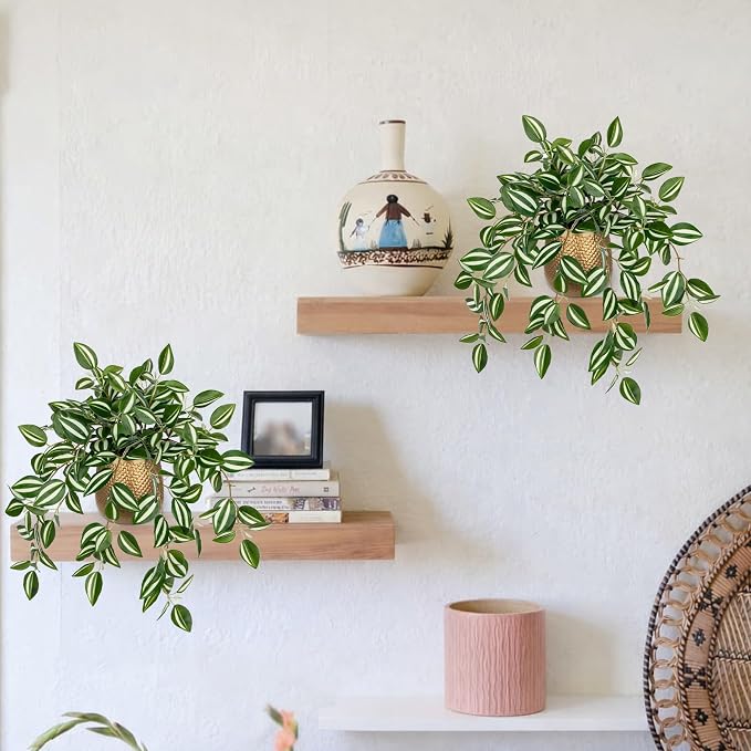 Briful Faux Plants Indoor 17.7in Fake Watermelon Peperomia Plant in Gold Pot with Realistic Silk Green Leaves Artificial Potted Plant for Home Office Table Bookshelf Desk Room Decor