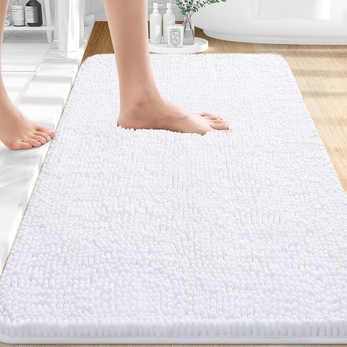 OLANLY Bathroom Rugs 36x24, Extra Soft Absorbent Chenille Bath Rugs | White, Quick-Drying Rubber Backing, Machine Washable Bath Mat for Bathroom Floor, Tub and Shower, Home Decor Accessories
