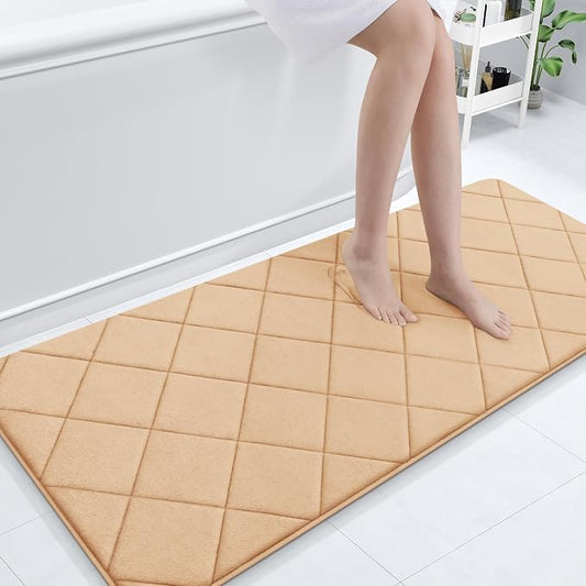 OLANLY Memory Foam Bath Mat 70x24, Ultra Soft and Absorbent Bathroom Rugs | Beige, Quick Dry, Machine Washable Shower Bath Rugs, Comfortable Bath Carpet for Bathroom Floor, Tub and Shower
