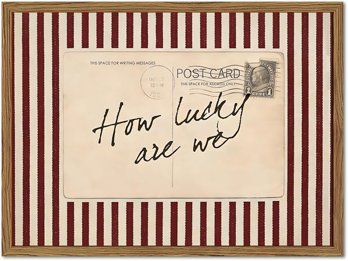 Vintage How Lucky Are Wall Art Preppy Postcard Striped Wall Decor Picture, Trendy Inspirational Quote Poster Canvas Print Picture for Living Room Bedroom 12x16 inch Wood Framed
