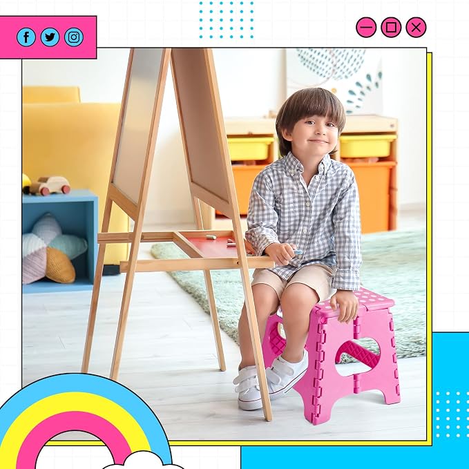 Delxo Folding Step Stool 11 Inch,300 Lbs Step Stool for Kids & Adults Pink | Foldable Step Stool 11",Non-Slip Foot Stools with Handle,Lightweight Collapsible stools for Kitchen,Bathroom,Bedroom,Garden