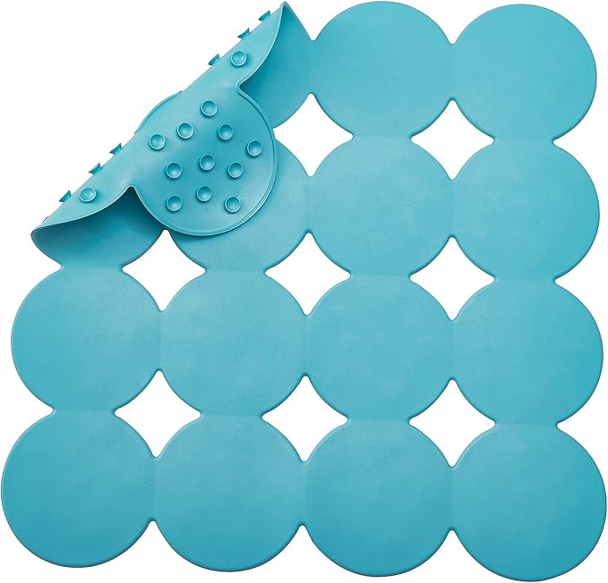 Webos Square Shower Mat Nonslip - Rubber Bathtub Mat with Suction Cups for Inside Shower Bathroom Floor (Blue, 21X21“)