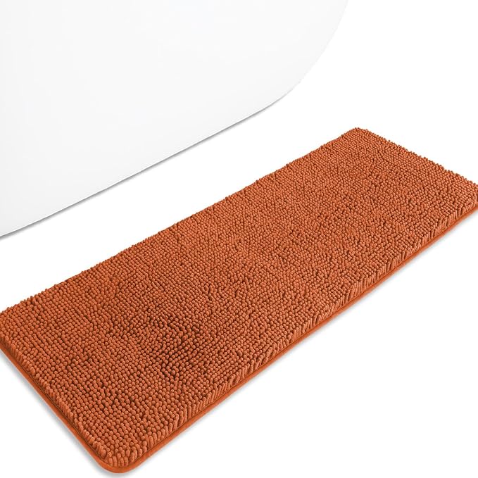 Bathroom Runner Rug 47 x 17 Inch – Long Bath Mat | Absorbent and Washable Thick Chenille Bath Rug Non-Slip Runner Rug for Bathroom, Shower, Sink(Burnt Orange)