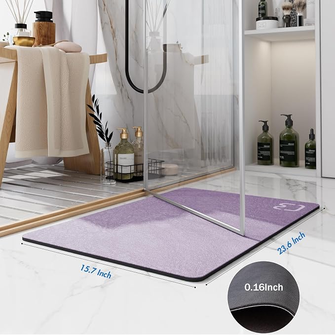 RUERYA Dark Grey Bathroom Rugs Stone Bath Mats for Bathroom,15.7"x23.6" | Non Slip Rubber Backed Quick Dry Super Absorbent Diatomaceous Earth Bath Mat Low Pile Thin Diatomite Bathroom Mat for Floors