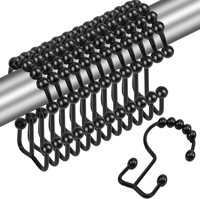 Gidse Shower Curtain Hooks,Sturdy Stainless Steel Double Sided Shower Hooks Rings for Bathroom Shower Curtain Rods Curtains Set of 12 Hooks - Matte Black