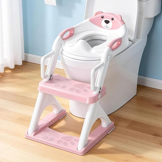 Potty Training Toilet for Toddlers, 2-in-1 Potty Training seat, Anti-Slip | SKYROKU, Fits Round & Elongated Toilets, 6 Heights, Splash Guard, Foldable, Holds 200+ lbs, Step Stool, Dishwasher Cushion