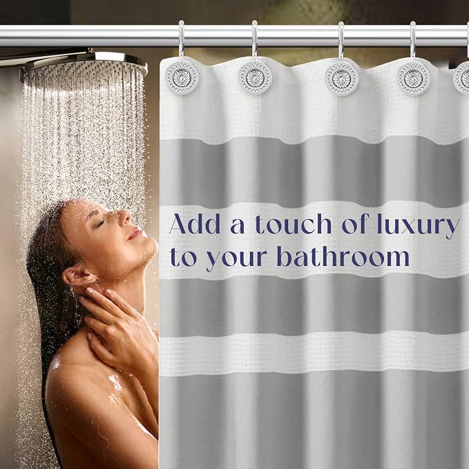 Silver Shower Curtain Hooks, Rust Proof Shower Curtain Rings for Bathroom, Metal Decorative Shower Curtain Hooks Hangers for Shower Curtain Rod, Shower Hooks for Shower Curtain Set of 12 Chrome | Zinc alloy & acrylic rhinestone design; 4mm thick wire h...
