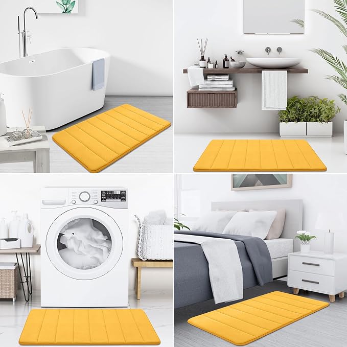 Buganda Memory Foam Bath Mat 24 x 16, Ultra Soft Absorbent Bathroom Rugs | Yellow, Machine Washable Quick Dry Bath Mats for Bathroom Floor, Shower and Tub, Home Decor Accessories