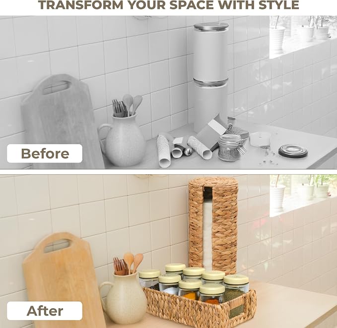 KOKODO Water Hyacinth Free Standing Toilet Paper Holder for Bathroom, Holds 3 Rolls of Toilet Tissue Storage with Removable Lid, Woven Wicker Toilet Roll Holder Stand with Easy Access Front Opening