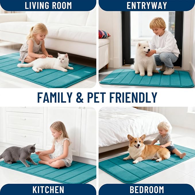 OLANLY Memory Foam Bath Mat 32x20, Super Soft and Absorbent Bathroom Rugs | Deep Lake, Quick Dry Bath Rug, Machine Washable Shower Floor Mats, Bathmat Carpet for Bathroom Floor, Tub and Shower