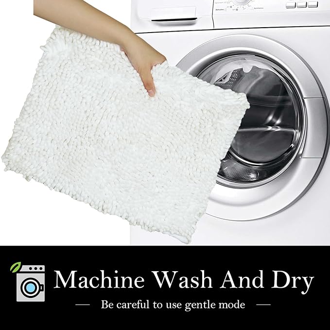 Bathroom Rugs Chenille Bath mat 2 Piece Set, Super Absorbent, Strong PVC Non Slip Backing, Bath mats for Bathroom, Plush Shaggy, Thick, Machine Washable, Bathtub, Shower, Toilet.(White)