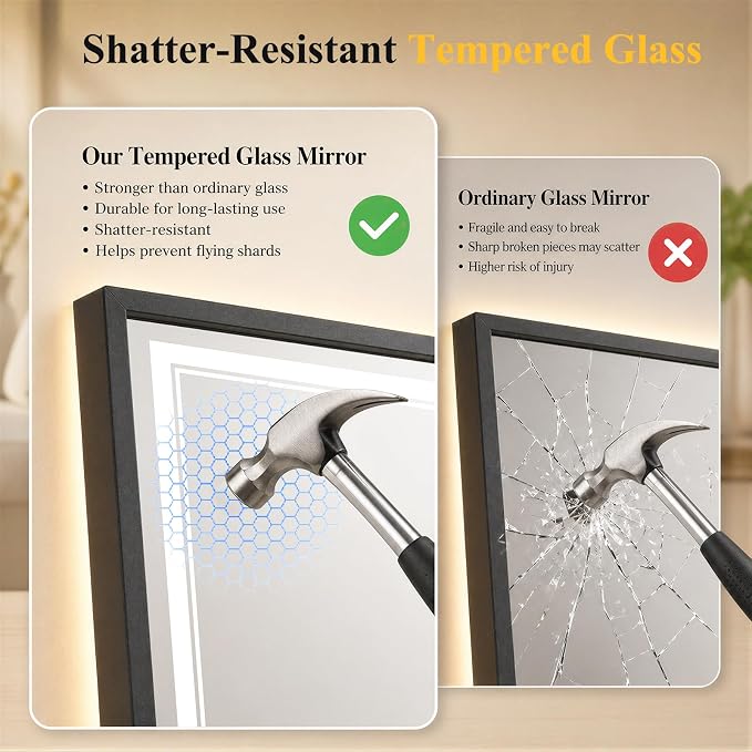 36"x60" LED Bathroom Mirror with Lights, Backlit + Front Lit, Anti-Fog | Lighted Bathroom Mirror with One-Piece Aluminum Alloy Frame, HD Shatterproof Tempered Glass, Dimmable, Memory Function