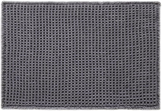 Triohero Waffle Bath Mat, Boho Bathroom Rugs Non Slip, 20x30 Dark Grey | Super Absorbent Quick Dry Bath Rug, Non-Slip Backing, Soft Waffle Washable Farmhouse Bathroom Mats, Tub, Shower & Home Decor